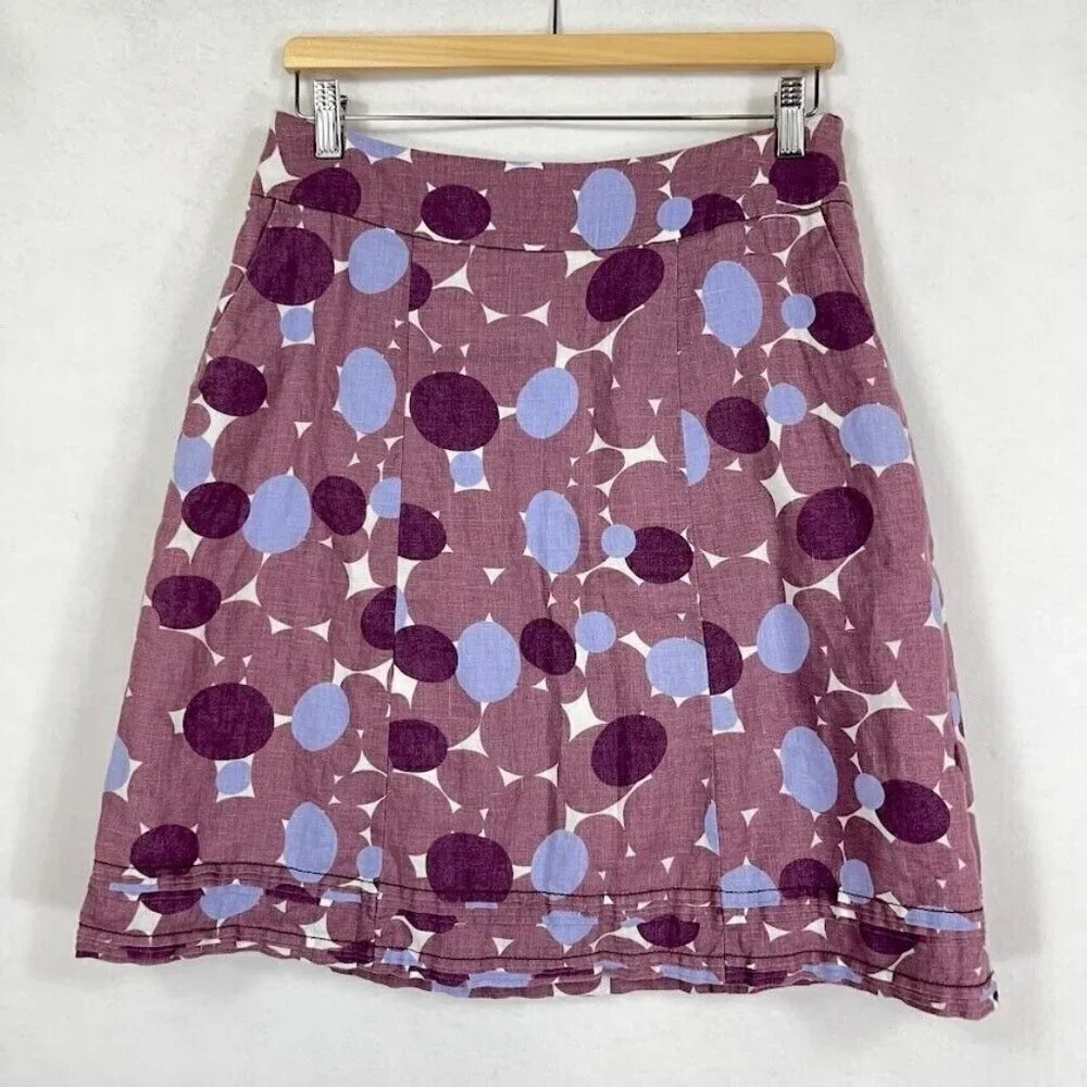 Boden 100% Linen Lightweight Skirt Polka Dot Whimsy Summer Boho Cottage Twee 6